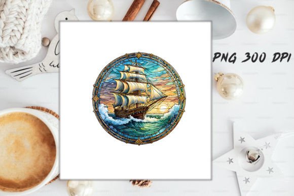 Download Stained Glass Ship Sublimation Art - Sublimation Collection