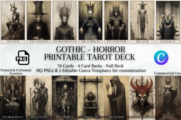Download Horror Printable Tarot Deck | 78 Cards - Horror Collection