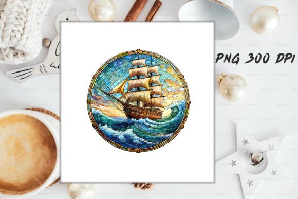 Download Stained Glass Ship Sublimation Art - Sublimation Collection