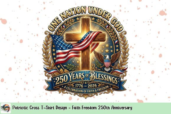 Download Patriotic Cross T-Shirt Design - Faith Freedom 250th Anniversary - Premium Bundle