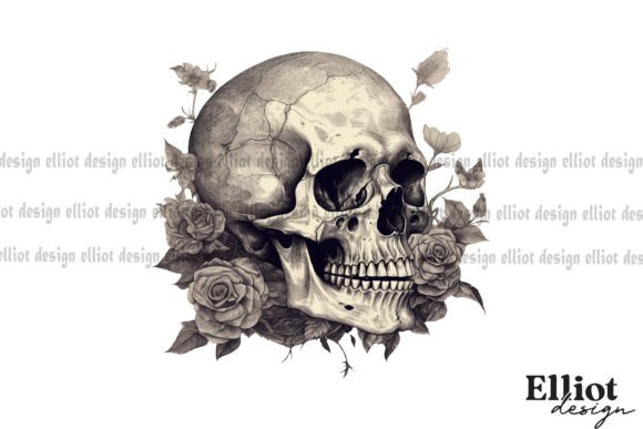 Download Gothic Spooky Skull Roses Sublimation - Sublimation Collection
